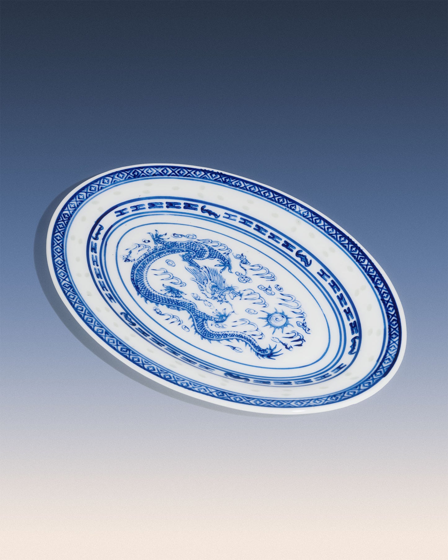 Blue & White Porcelain Dragon Oval Plate
